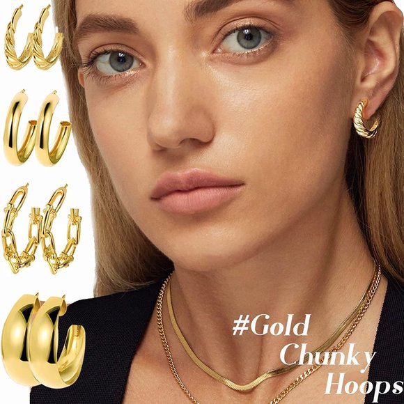 New 45 Pairs Gold Hoop Earrings for Girls Women Multipack, Chunky Pearl Twisted - Picture 2 of 9